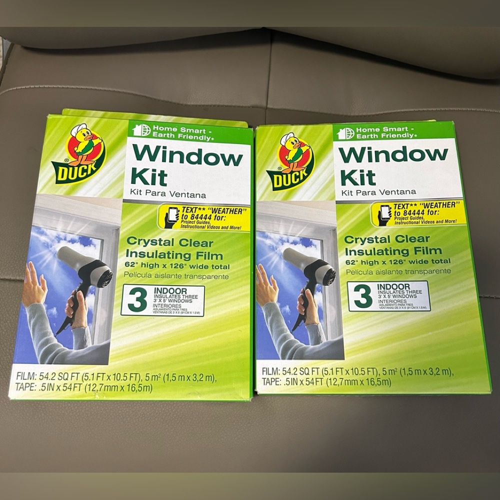 2 X Duck Indoor 3 Window Clear Shrink Film Insulator Kit 62 in x 126 in #286557